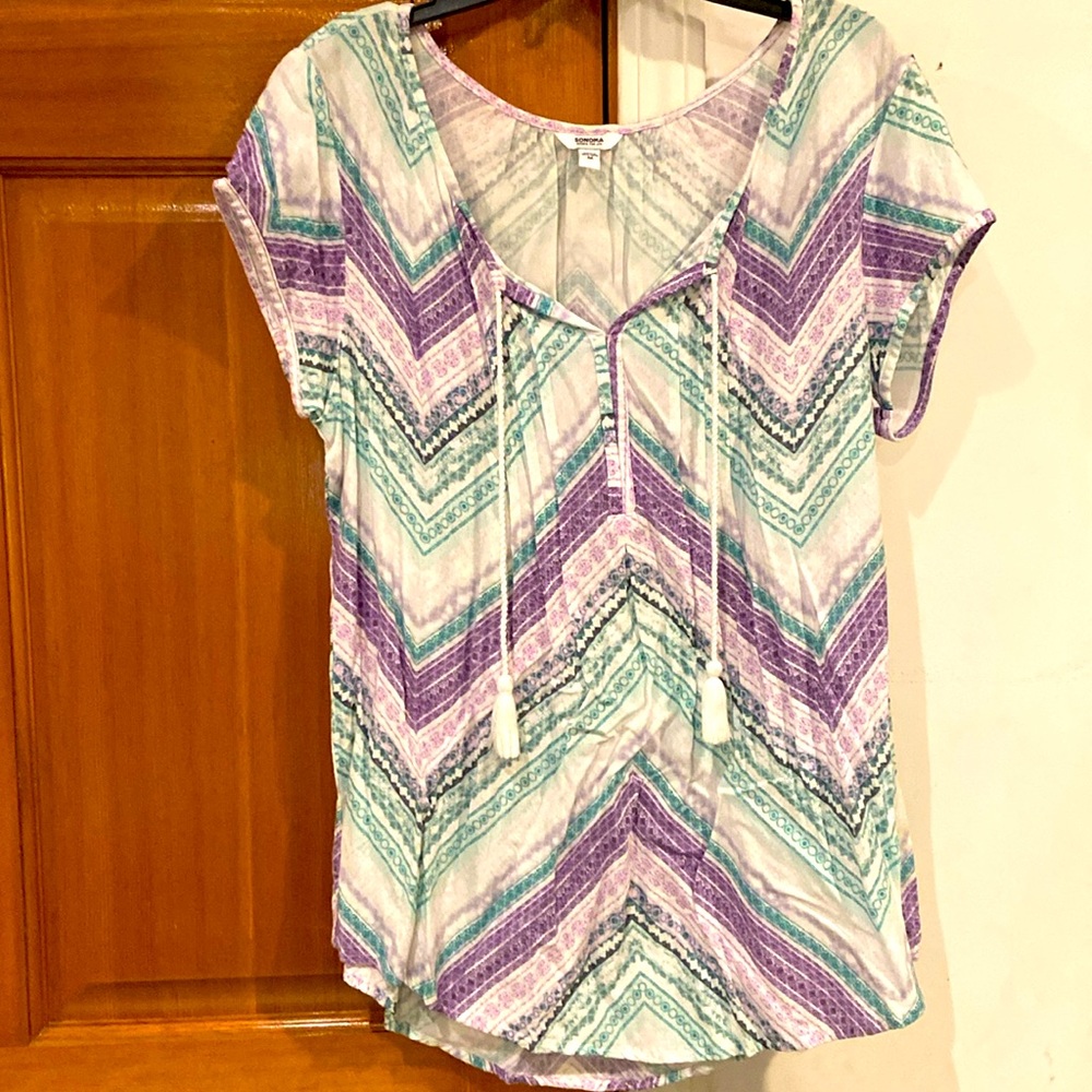 EUC! Women’s size M, boho peasant tunic top with tassel ties by Sonoma!